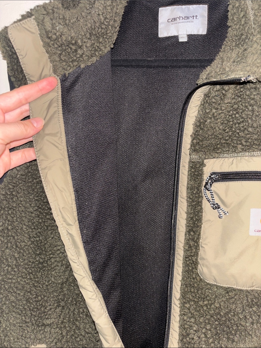 🐢 Carhartt WIP Prentis Sherpa Fleece Vest ~  Khaki - Picture 6 of 8
